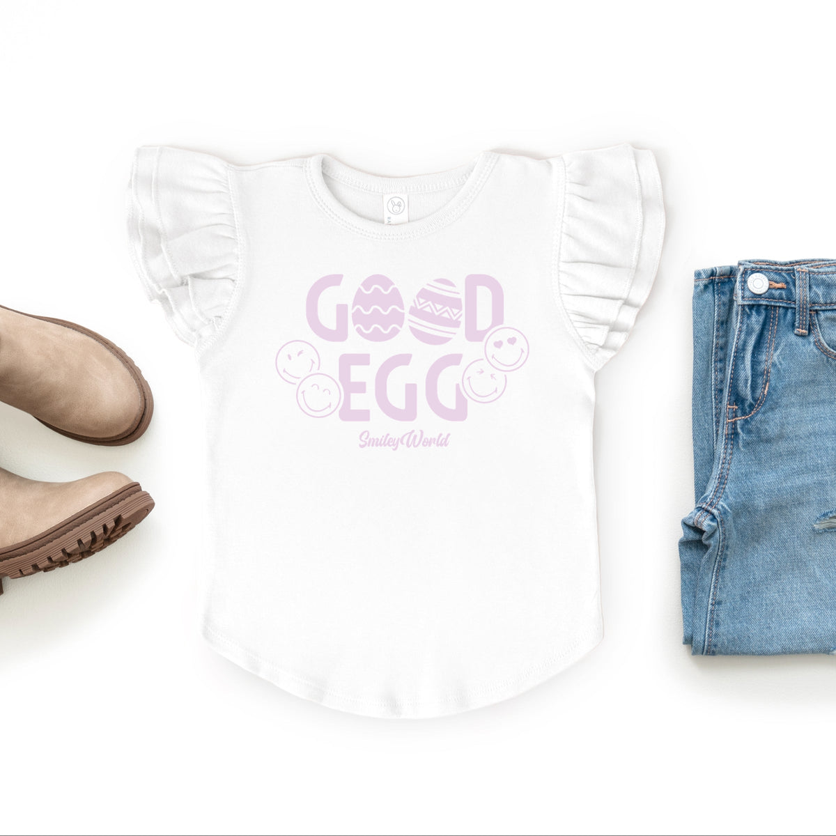 SmileyWorld Good Egg - Flutter Sleeve Graphic T-Shirt