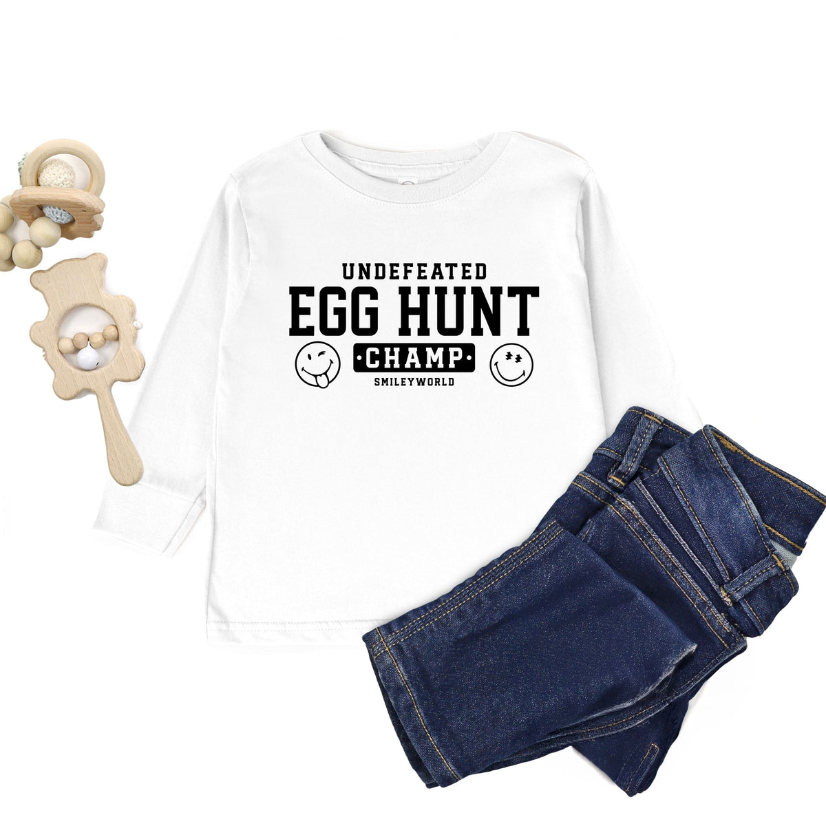 SmileyWorld Undefeated Egg Hunt Champ - Toddler Long Sleeve Graphic Tee