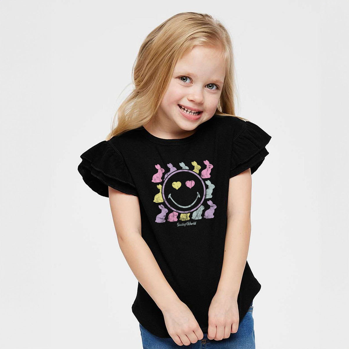 SmileyWorld Bunny Silhouettes - Flutter Sleeve Graphic T-Shirt