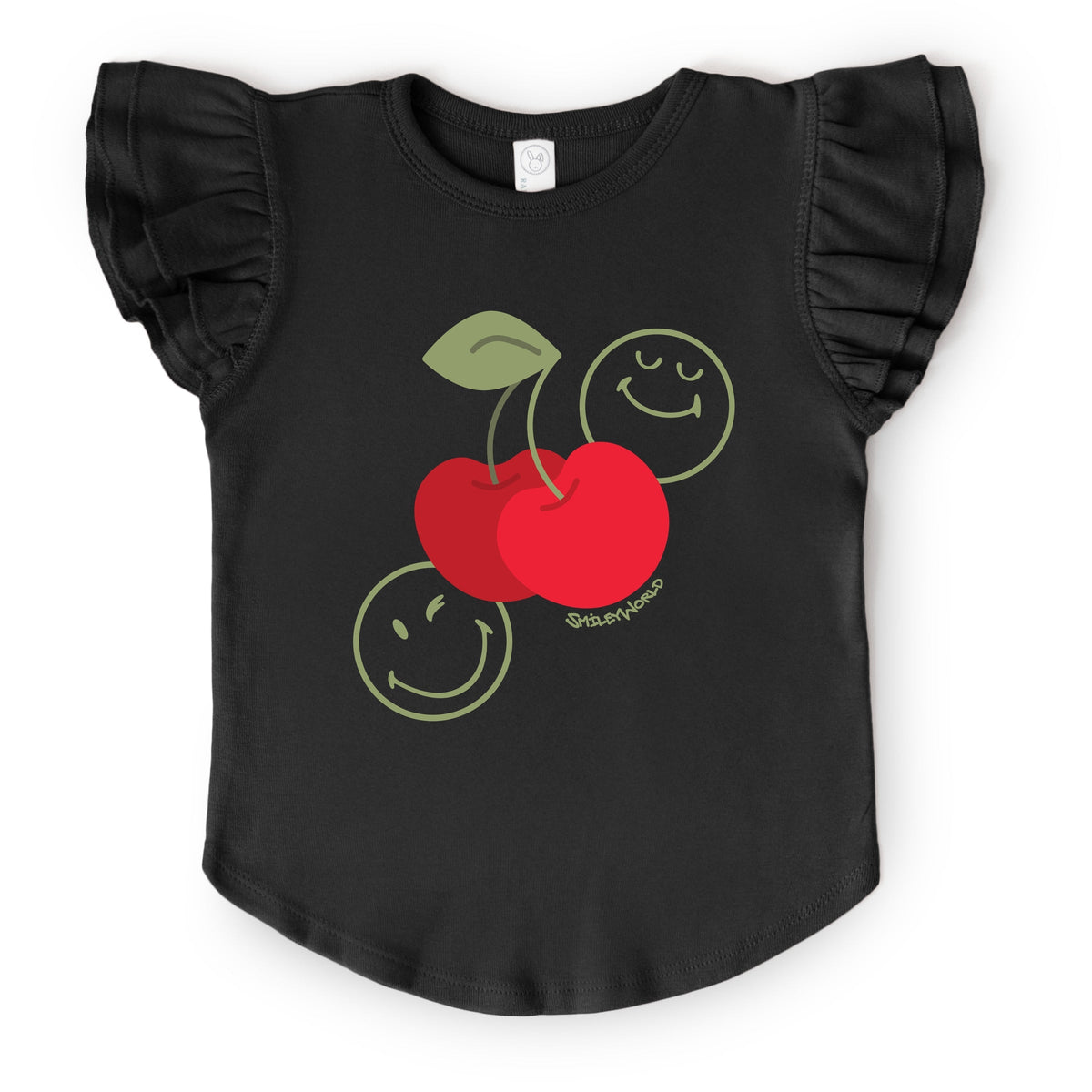 SmileyWorld Cherry Bunch - Girl's Flutter Sleeve Graphic T-Shirt