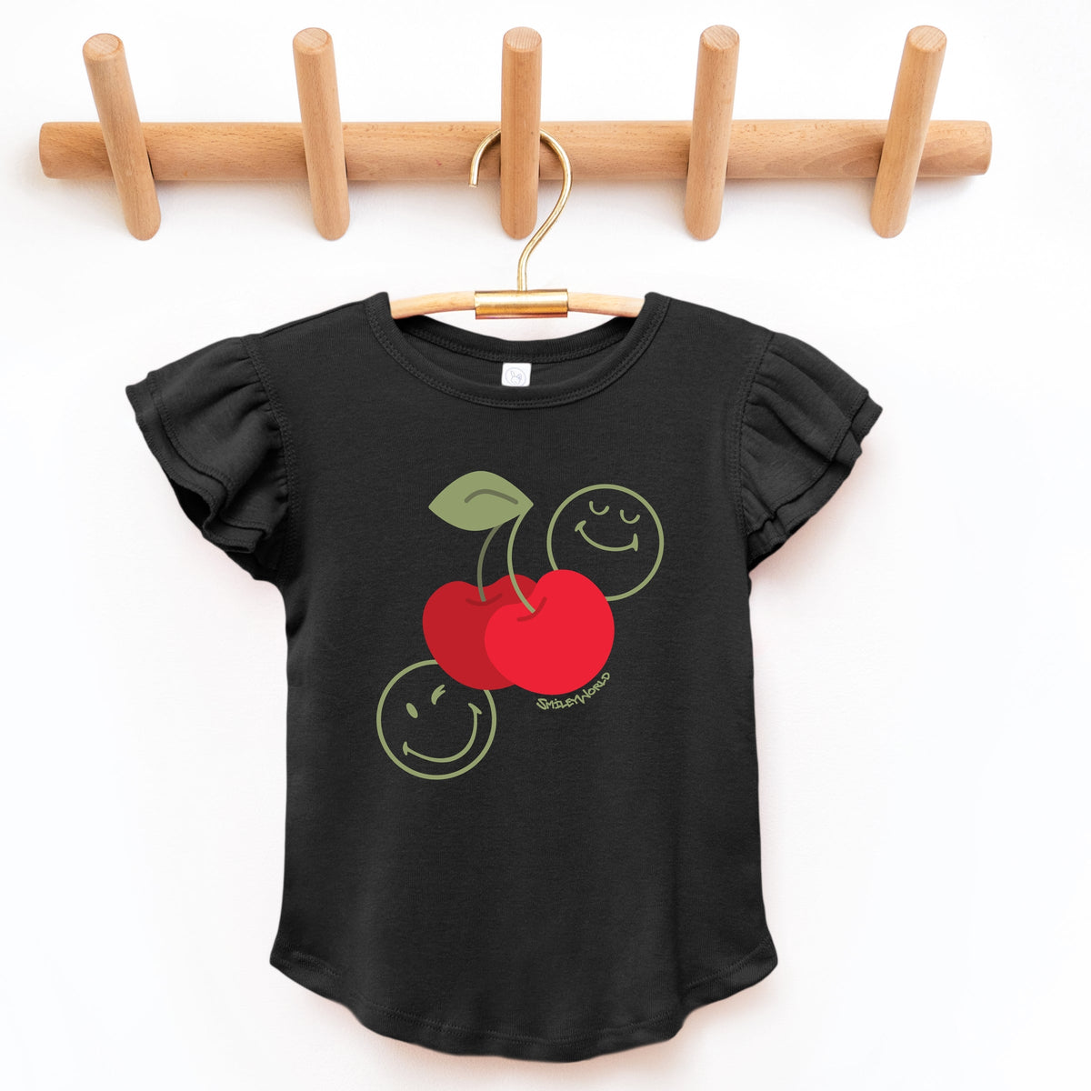 SmileyWorld Cherry Bunch - Girl's Flutter Sleeve Graphic T-Shirt