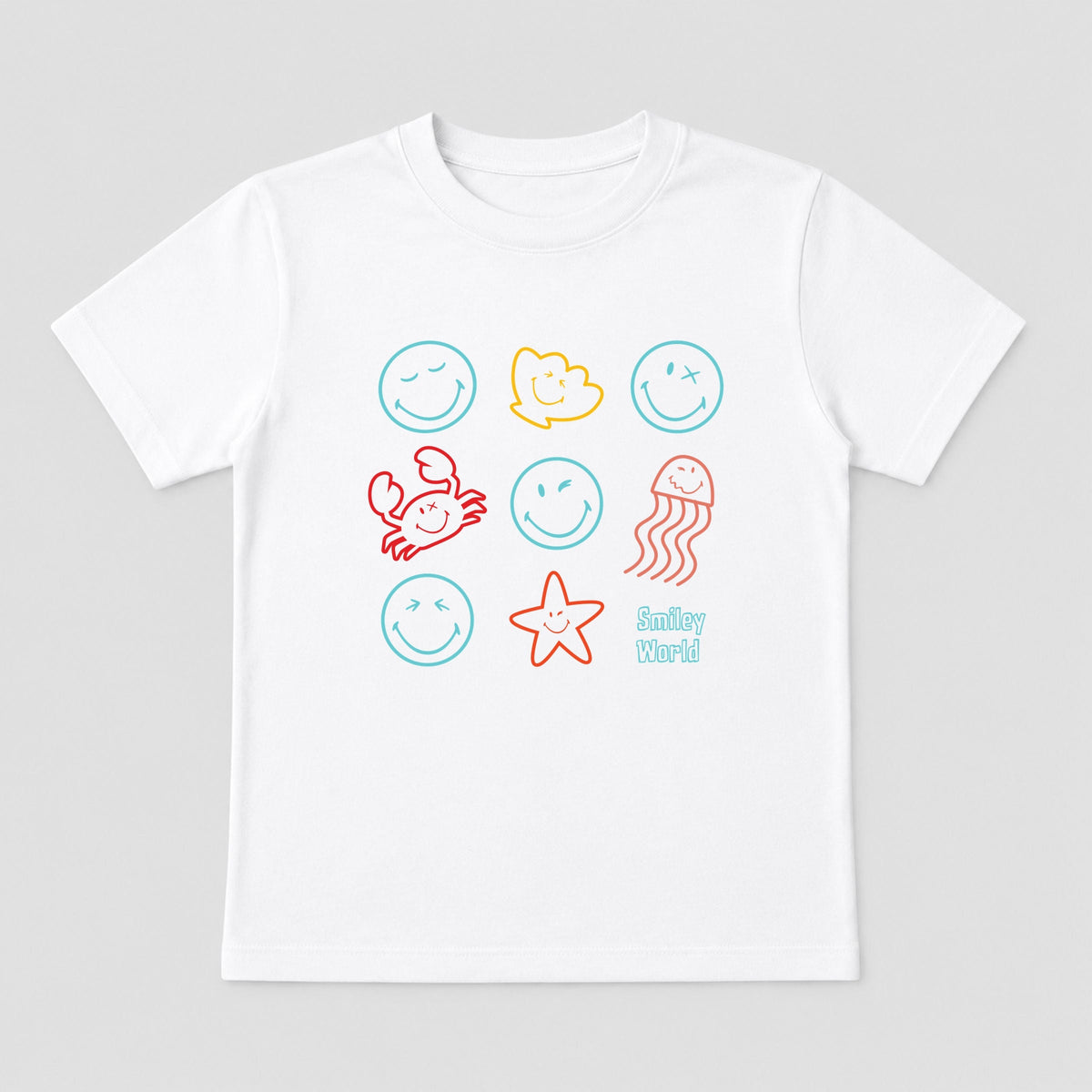 SmileyWorld Sea Critters Grid - Toddler Short Sleeve Graphic T-Shirt
