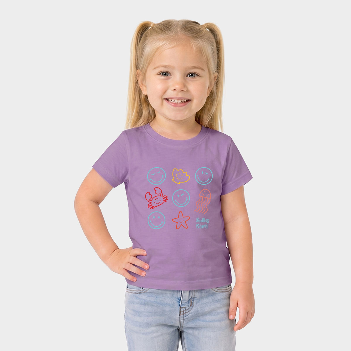 SmileyWorld Sea Critters Grid - Toddler Short Sleeve Graphic T-Shirt