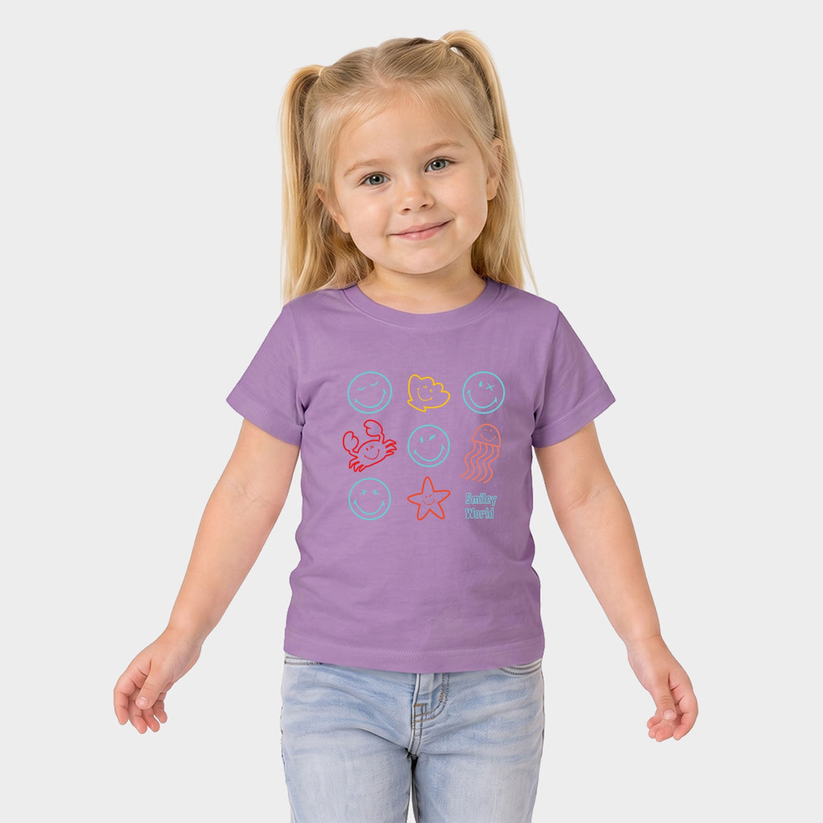 SmileyWorld Sea Critters Grid - Toddler Short Sleeve Graphic T-Shirt