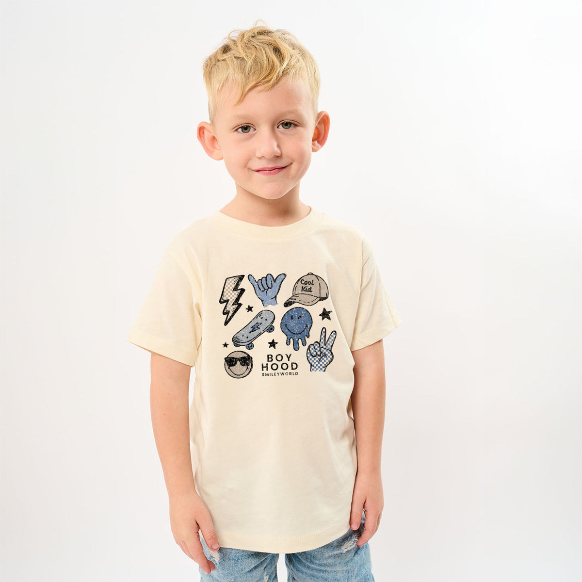 SmileyWorld Boy Hood Checkered - Youth Short Sleeve Graphic T-Shirt