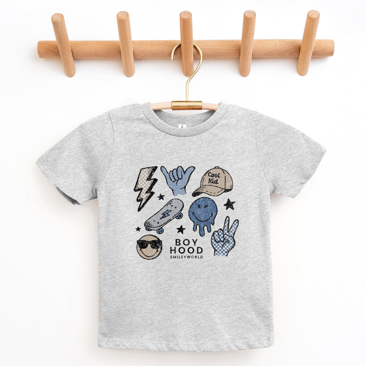 SmileyWorld Boy Hood Checkered - Youth Short Sleeve Graphic T-Shirt