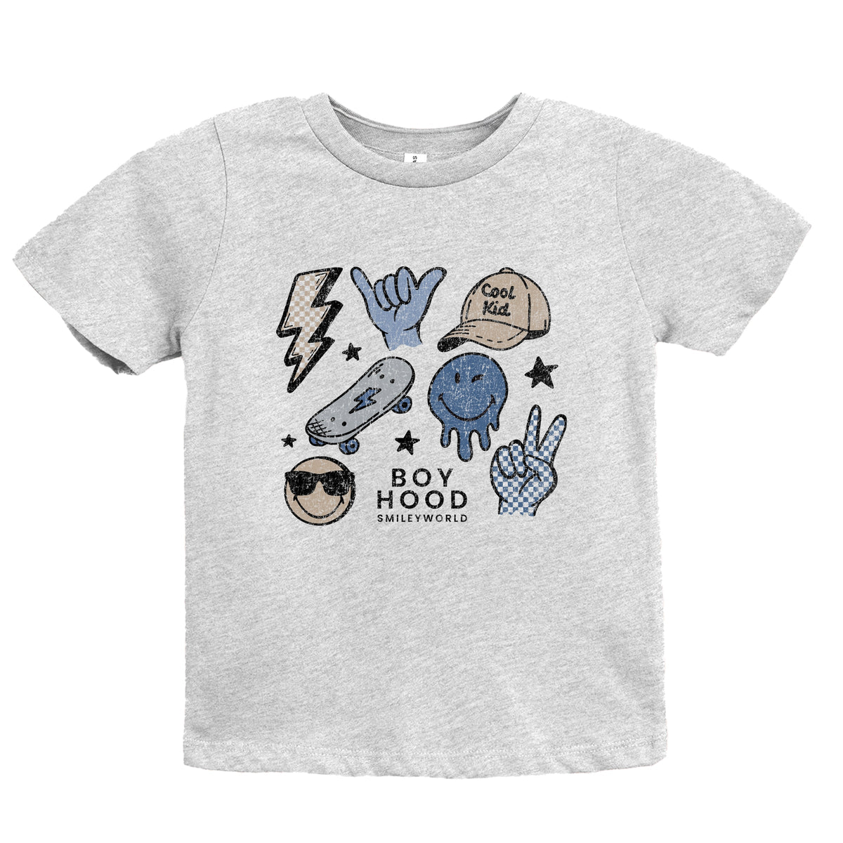 SmileyWorld Boy Hood Checkered - Youth Short Sleeve Graphic T-Shirt