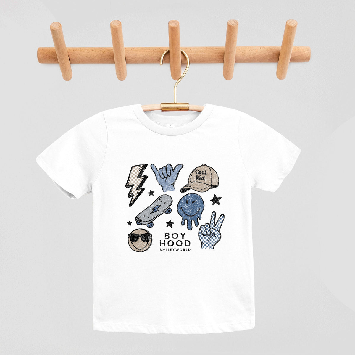 SmileyWorld Boy Hood Checkered - Youth Short Sleeve Graphic T-Shirt