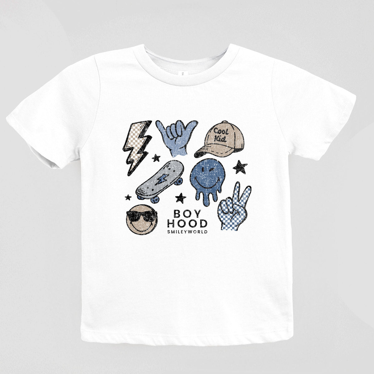 SmileyWorld Boy Hood Checkered - Youth Short Sleeve Graphic T-Shirt