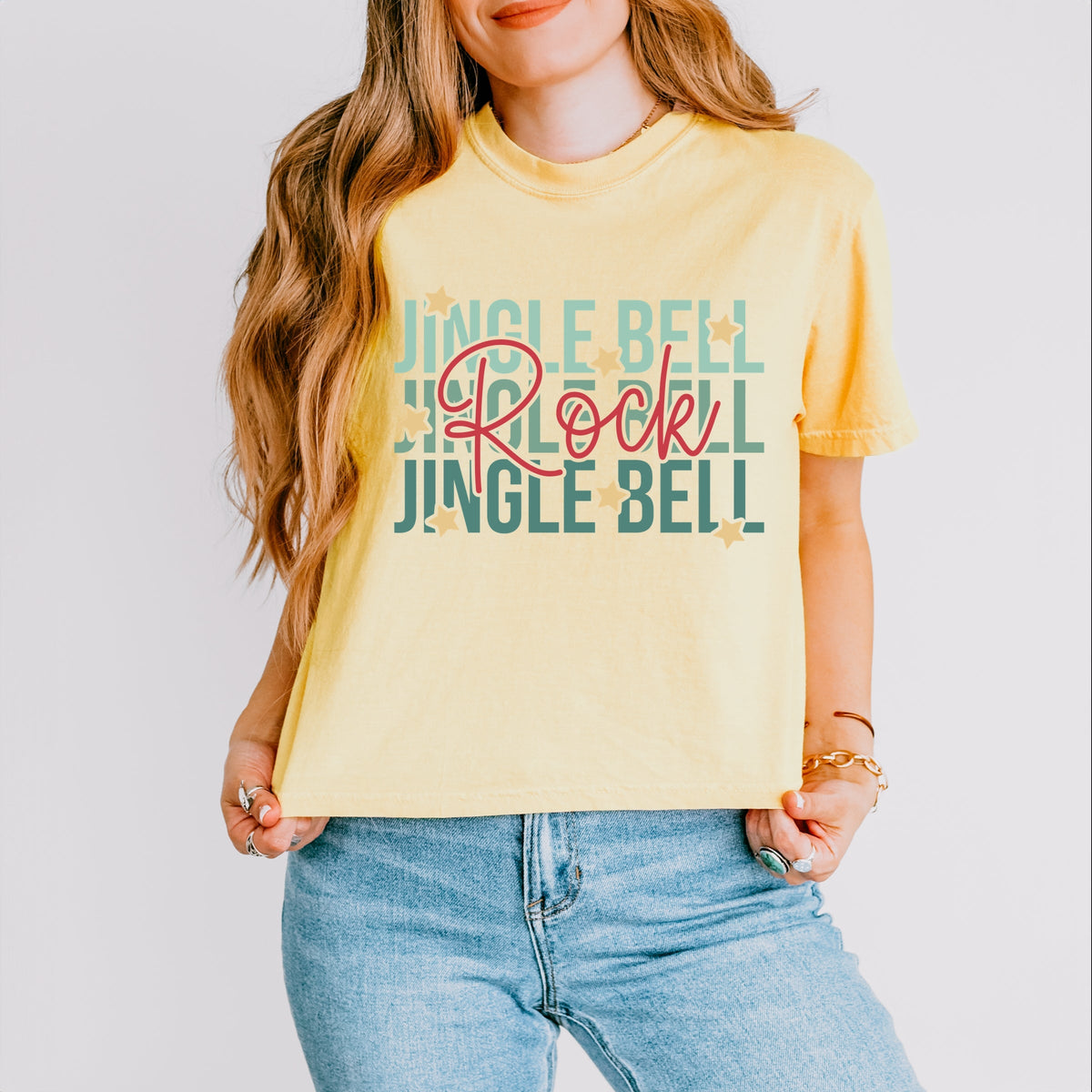Jingle Bell Rock Stacked Stars - Women's Boxy Crop Top