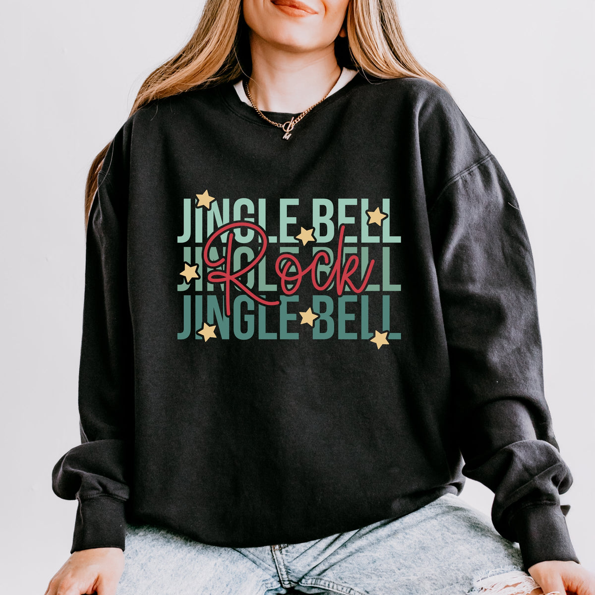 Jingle Bell Rock Stacked Stars - Women's Lightweight Garment Dyed Sweatshirt