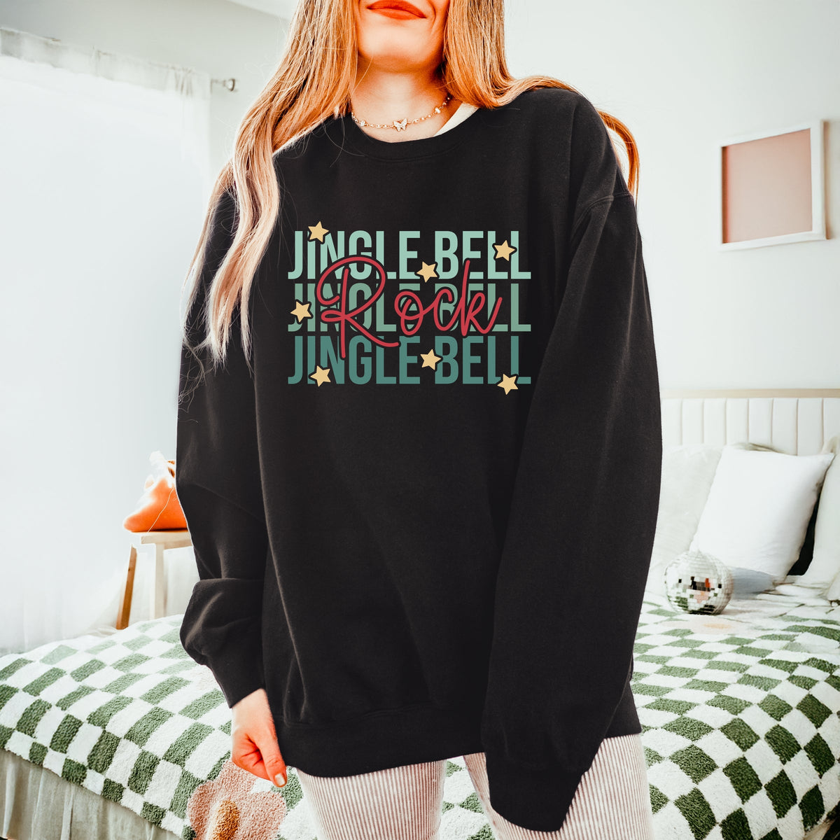 Jingle Bell Rock Stacked Stars - Women's Lightweight Garment Dyed Sweatshirt