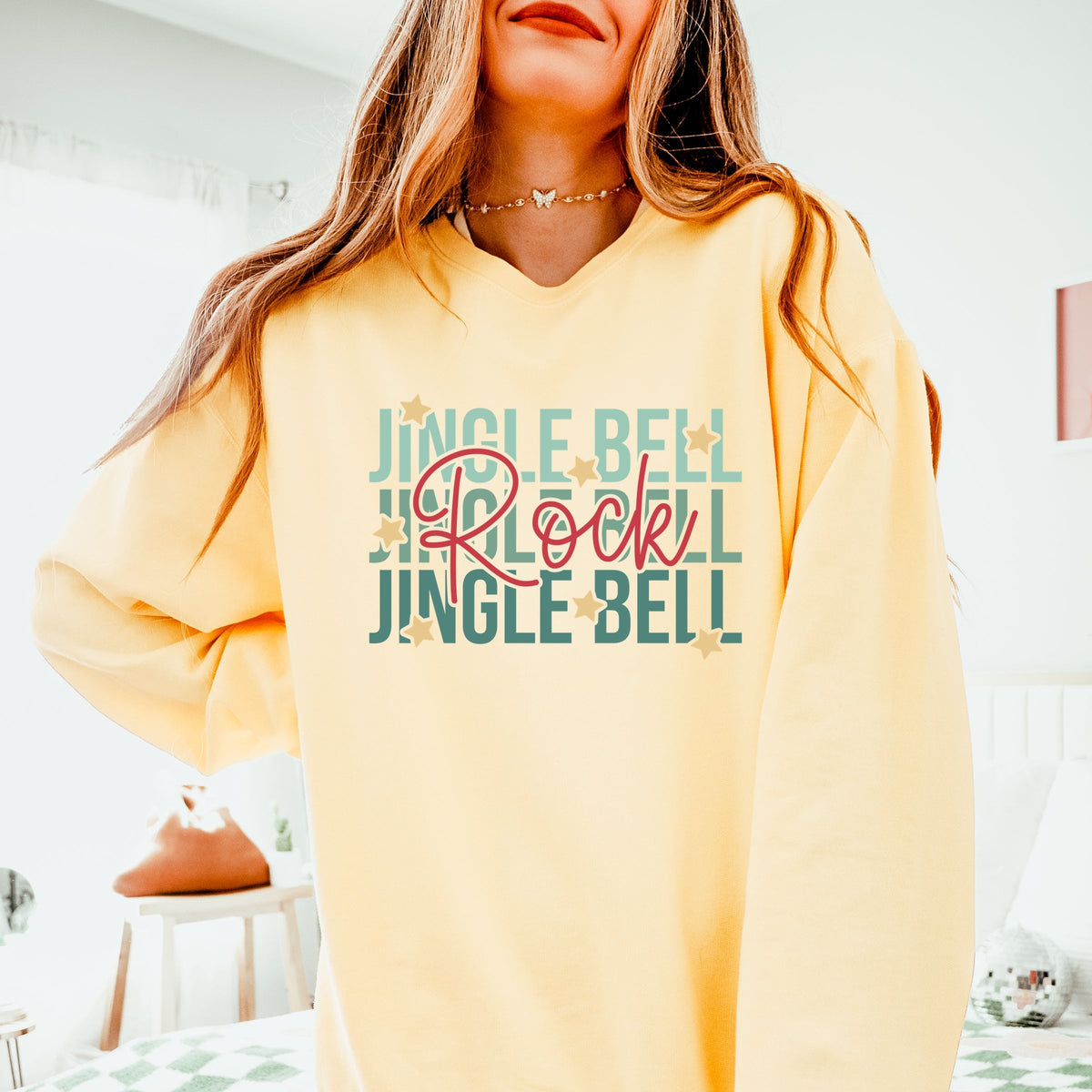 Jingle Bell Rock Stacked Stars - Women's Lightweight Garment Dyed Sweatshirt