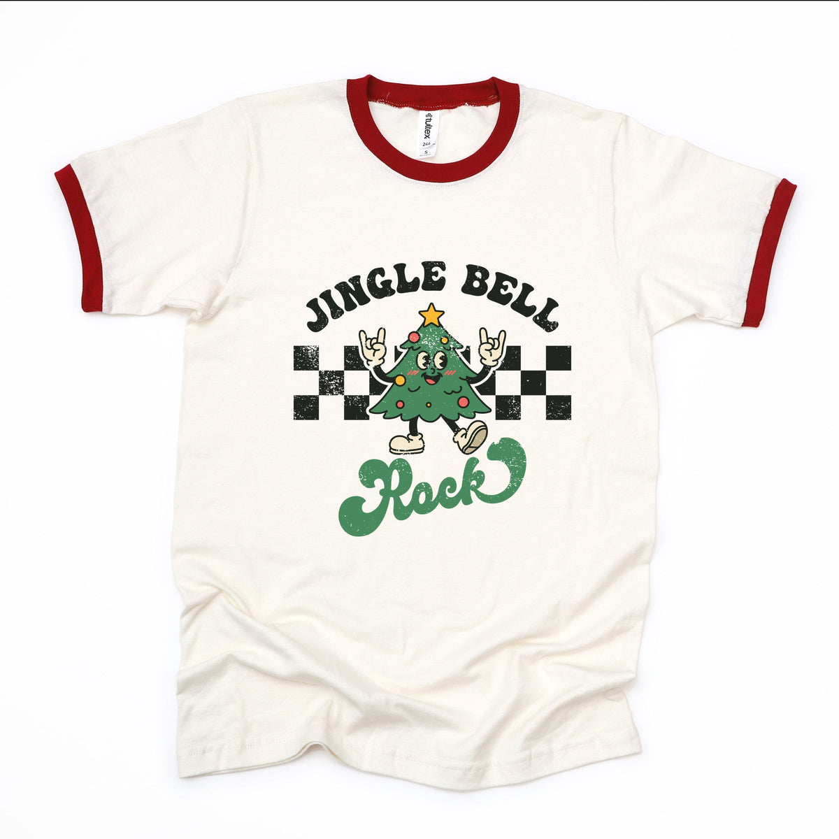 Jingle Bell Rock Checkered Tree - Women's Ringer Tee
