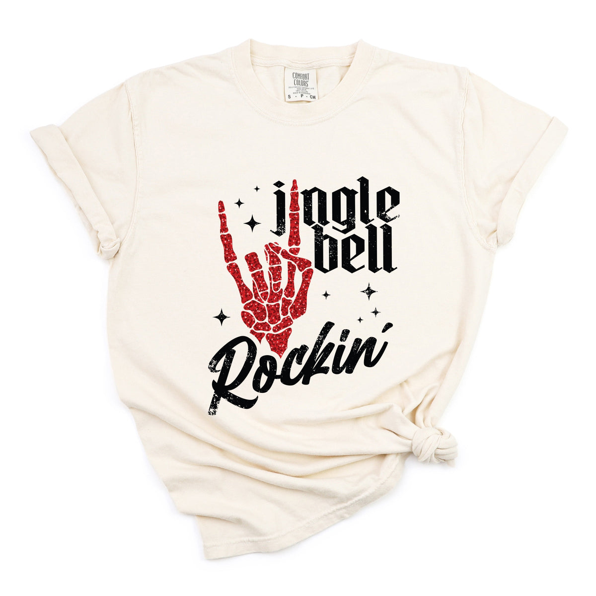 Jingle Bell Rockin' Skeleton Glitter - Women's Garment Dyed Tee