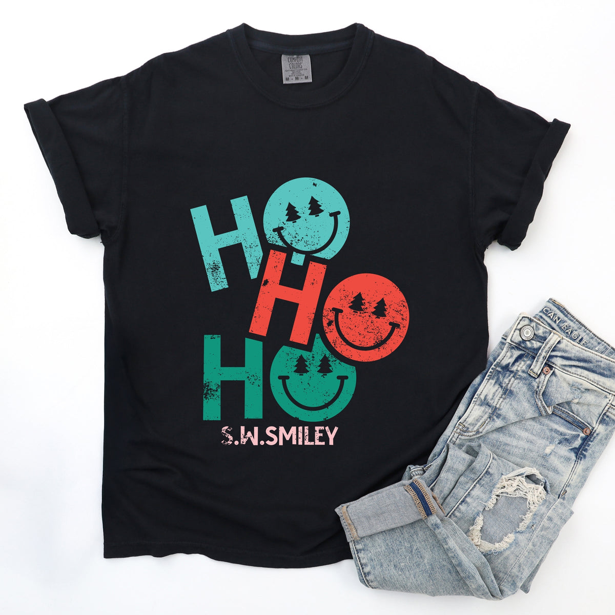 S.W.Smiley Ho Ho Ho Stacked - Garment Dyed Tee