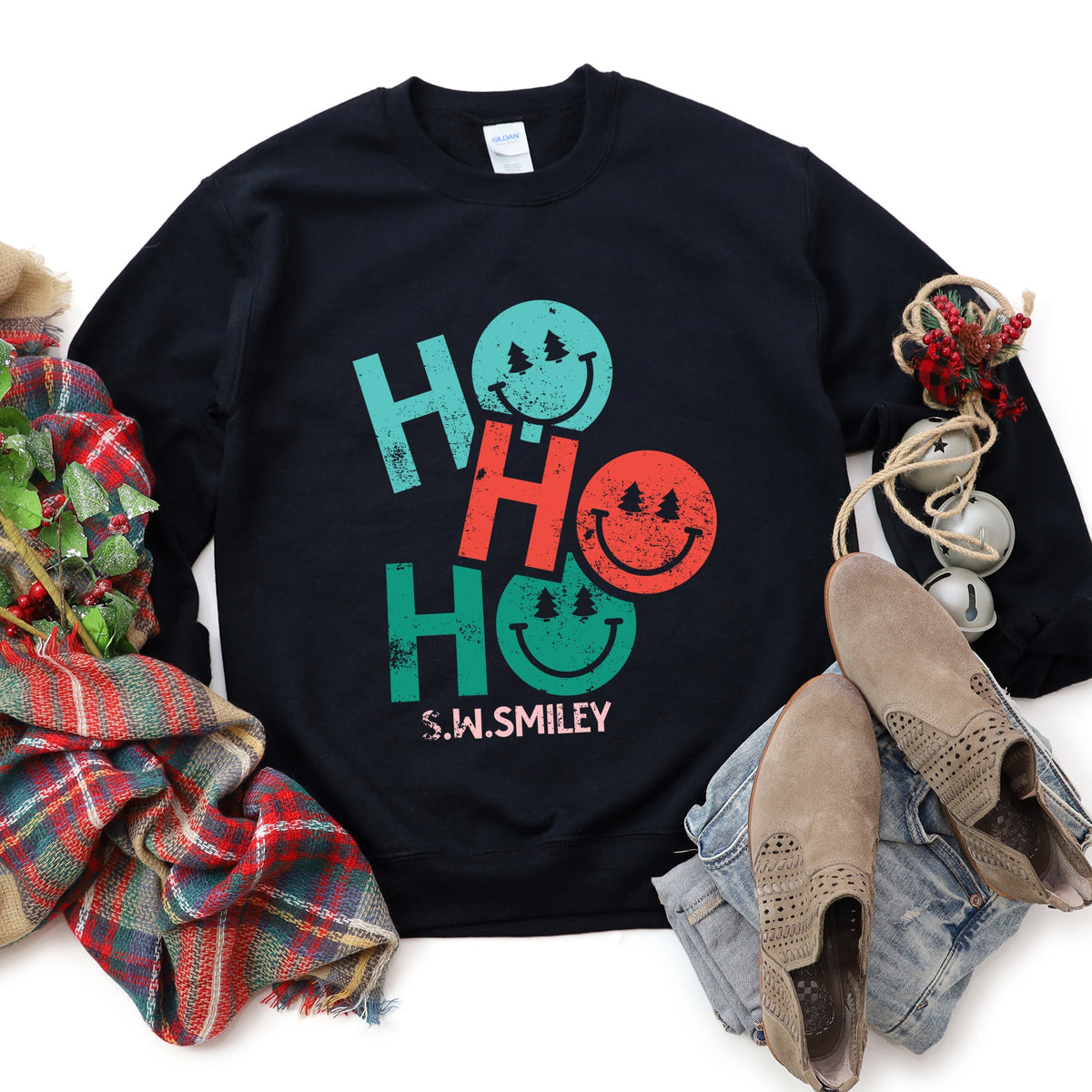 S.W.Smiley Ho Ho Ho Stacked - Sweatshirt