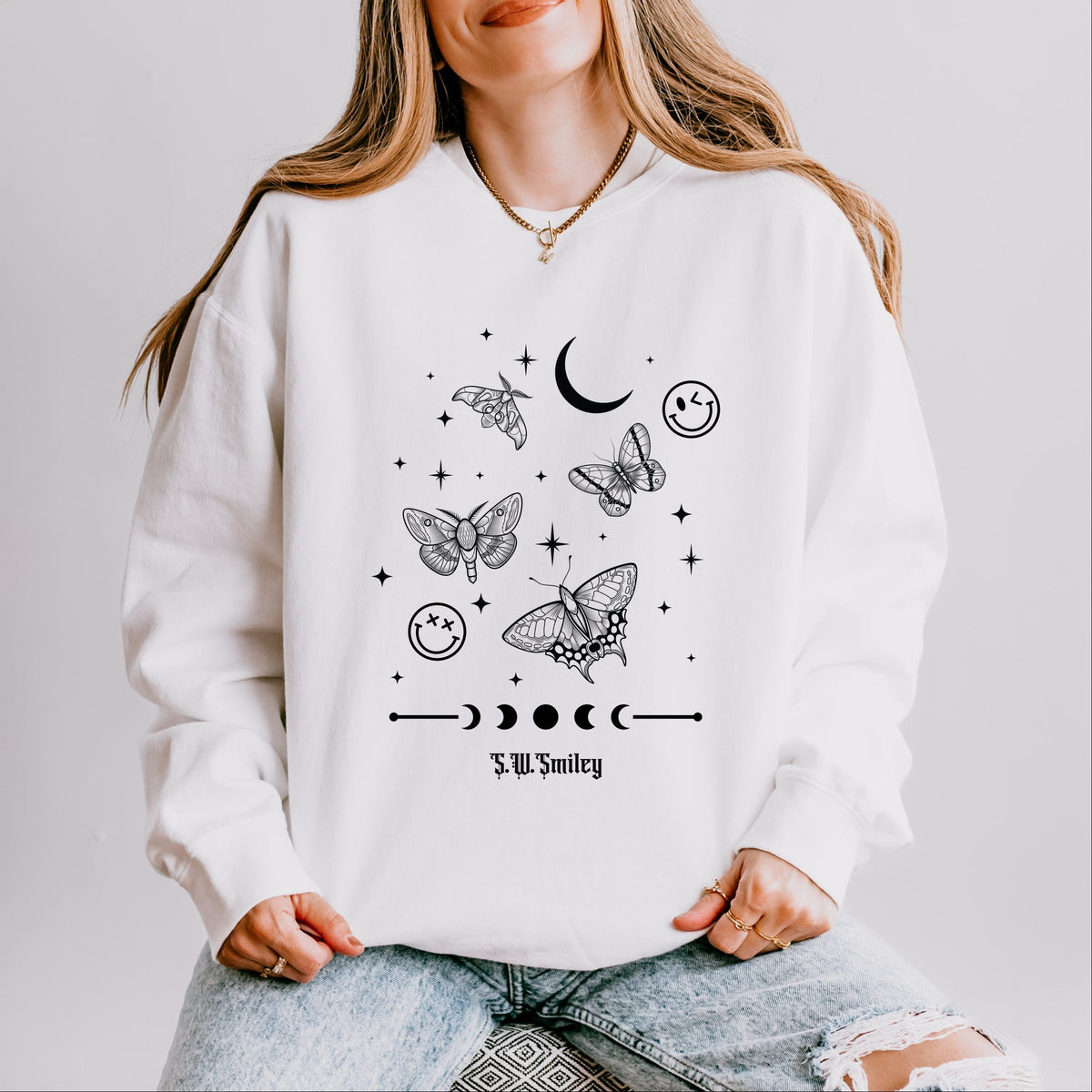 S.W.Smiley Witchy Moth - Women's Lightweight Garment Dyed Sweatshirt