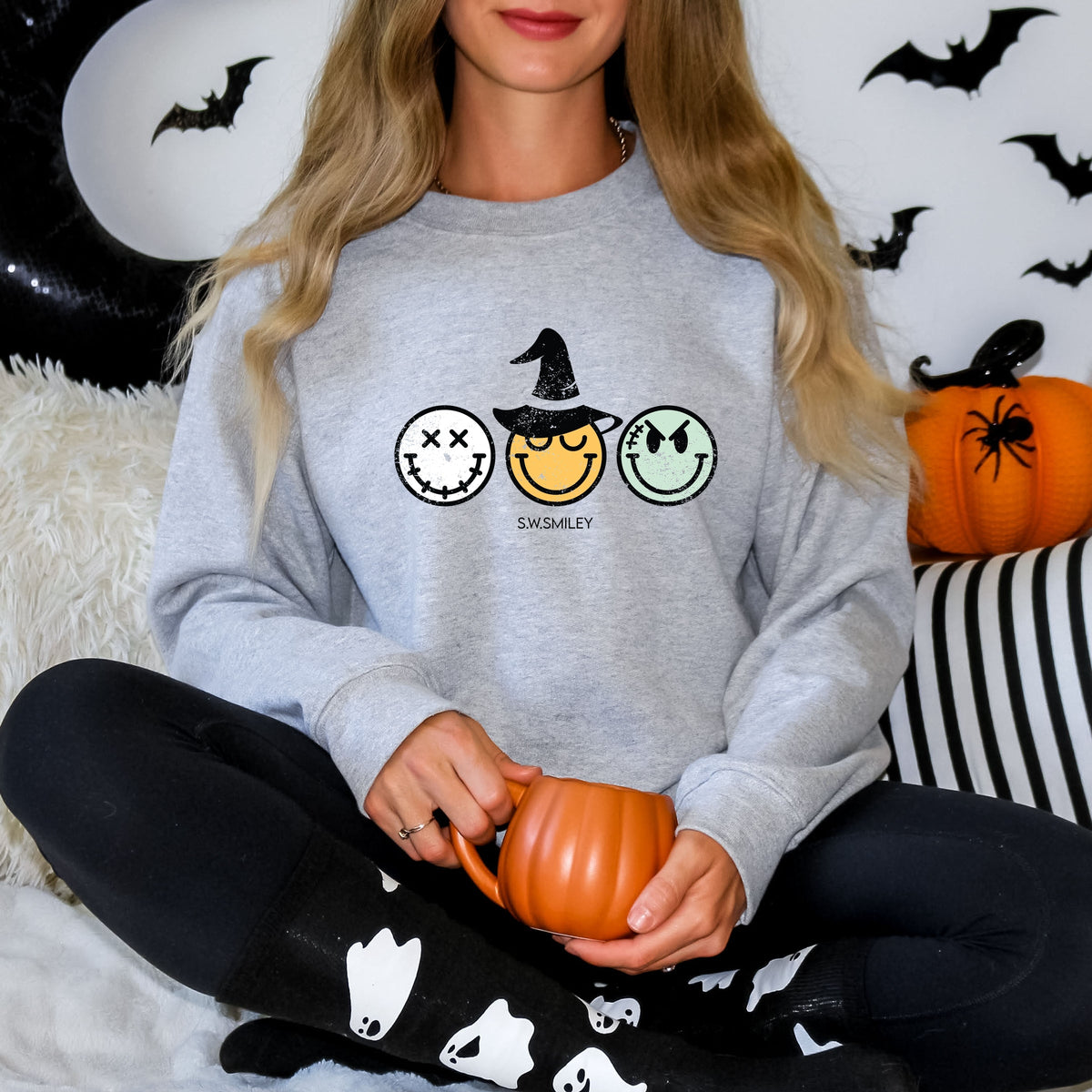 S.W.Smiley Skeleton Witchy Monster - Women's Graphic Sweatshirt