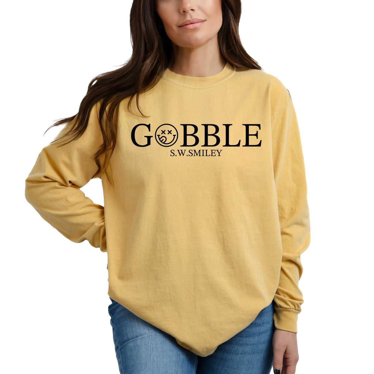 S.W.Smiley Gobble Typewriter - Women's Garment Dyed Long Sleeve Graphic T-Shirt