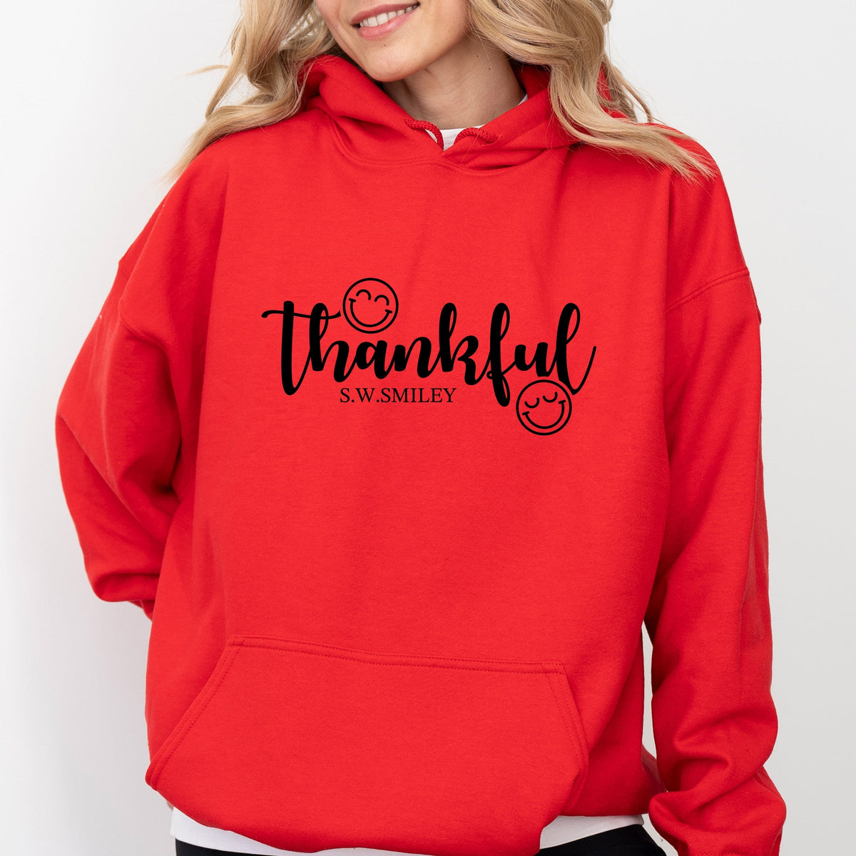 S.W.Smiley Thankful Cursive - Women's Graphic Hoodie