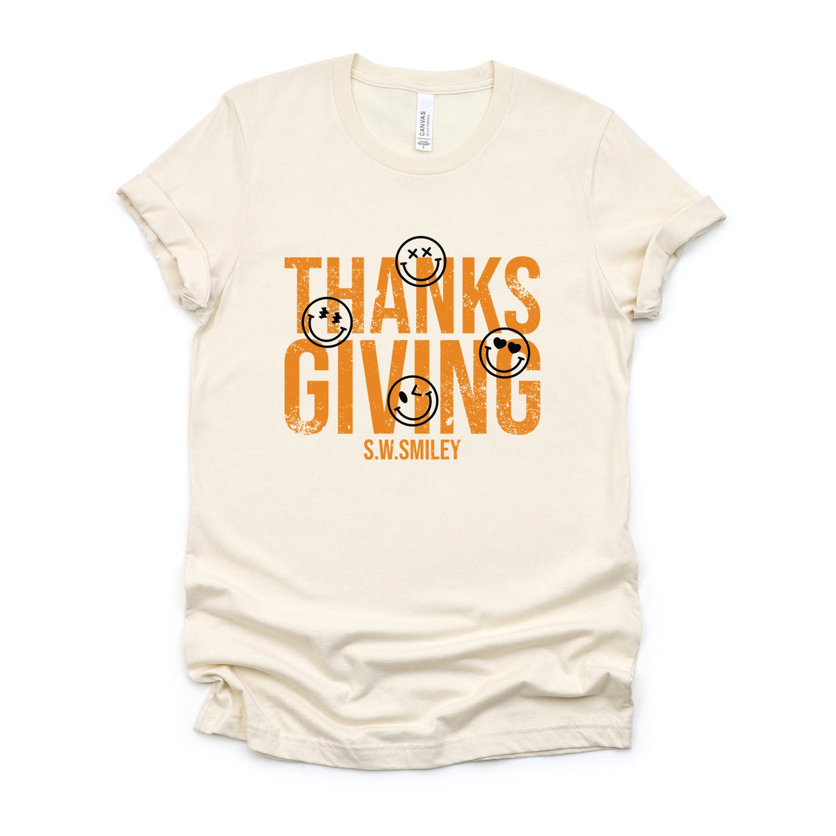 S.W.Smiley Thanksgiving Distressed - Women's Short Sleeve Graphic T-Shirt