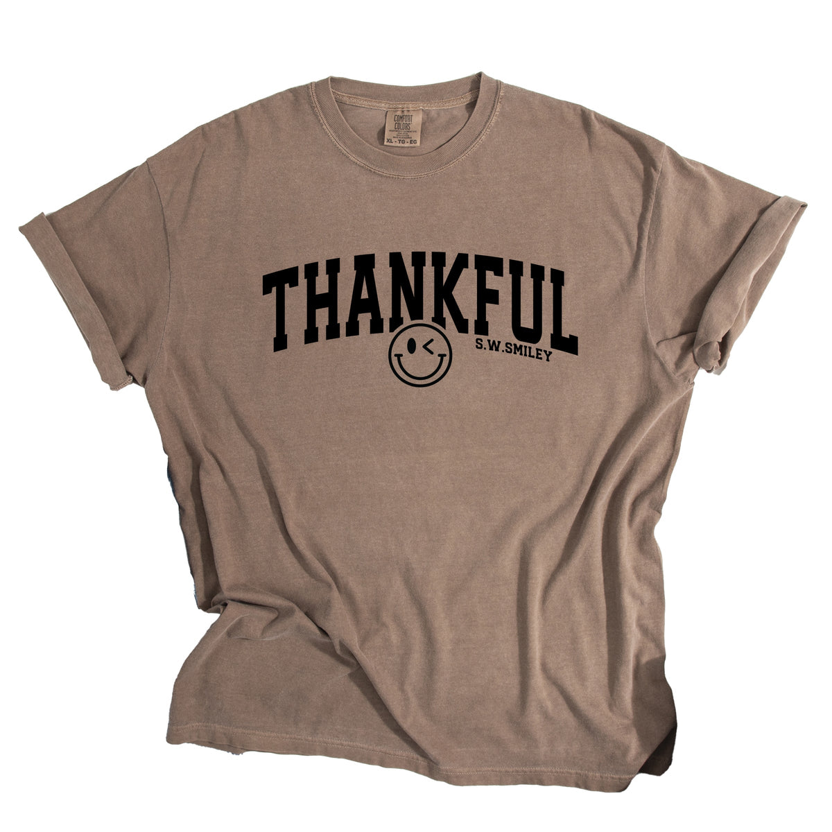 S.W.Smiley Thankful Varsity Arched - Women's Garment Dyed Graphic T-Shirt