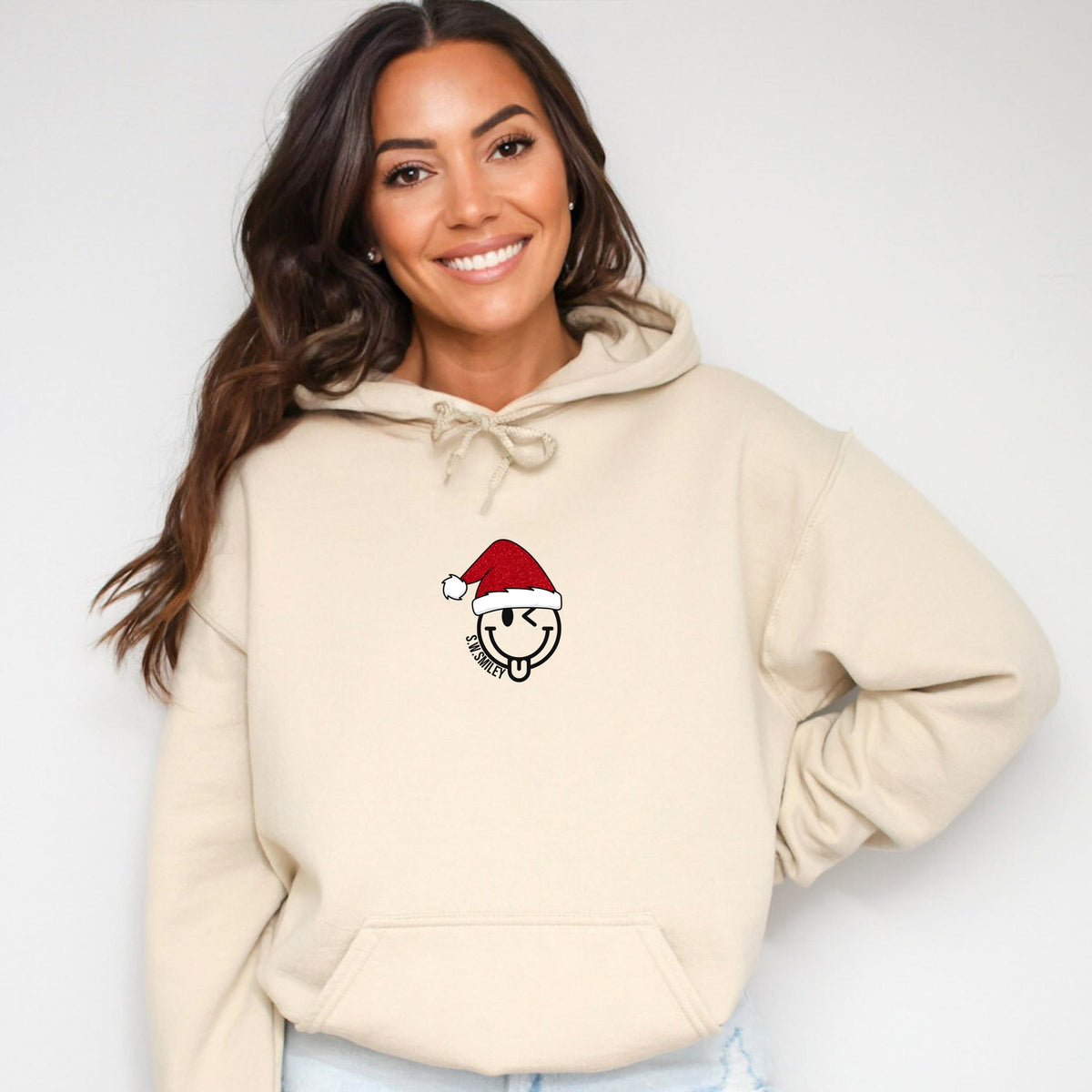 S.W.Smiley Santa Hat Glitter - Women's Graphic Hoodie