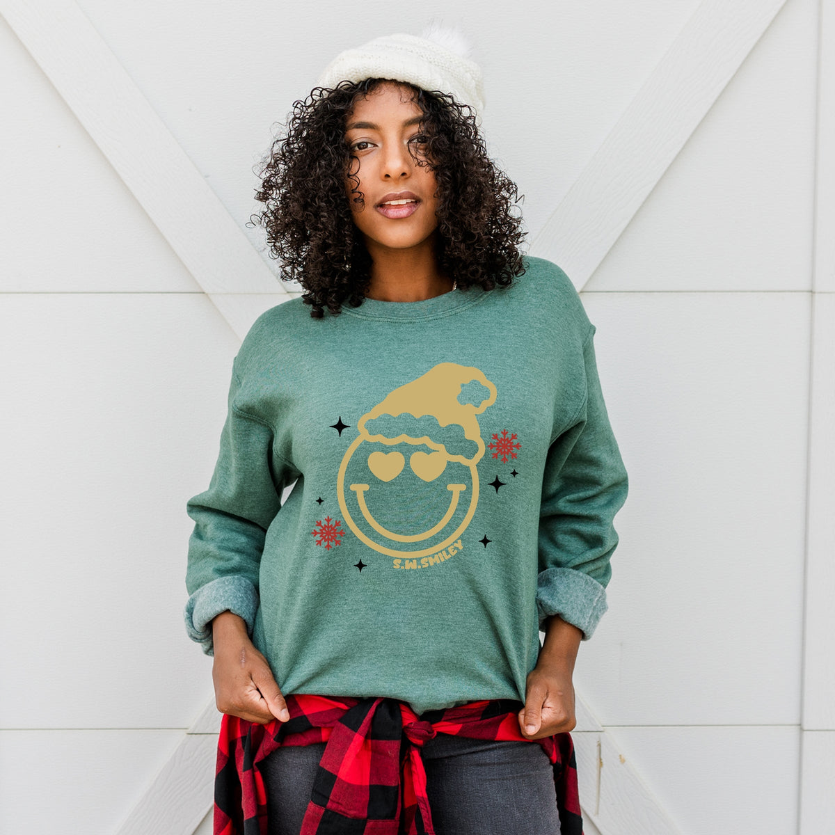 S.W.Smiley Christmas Heart Eyes - Women's Graphic Sweatshirt