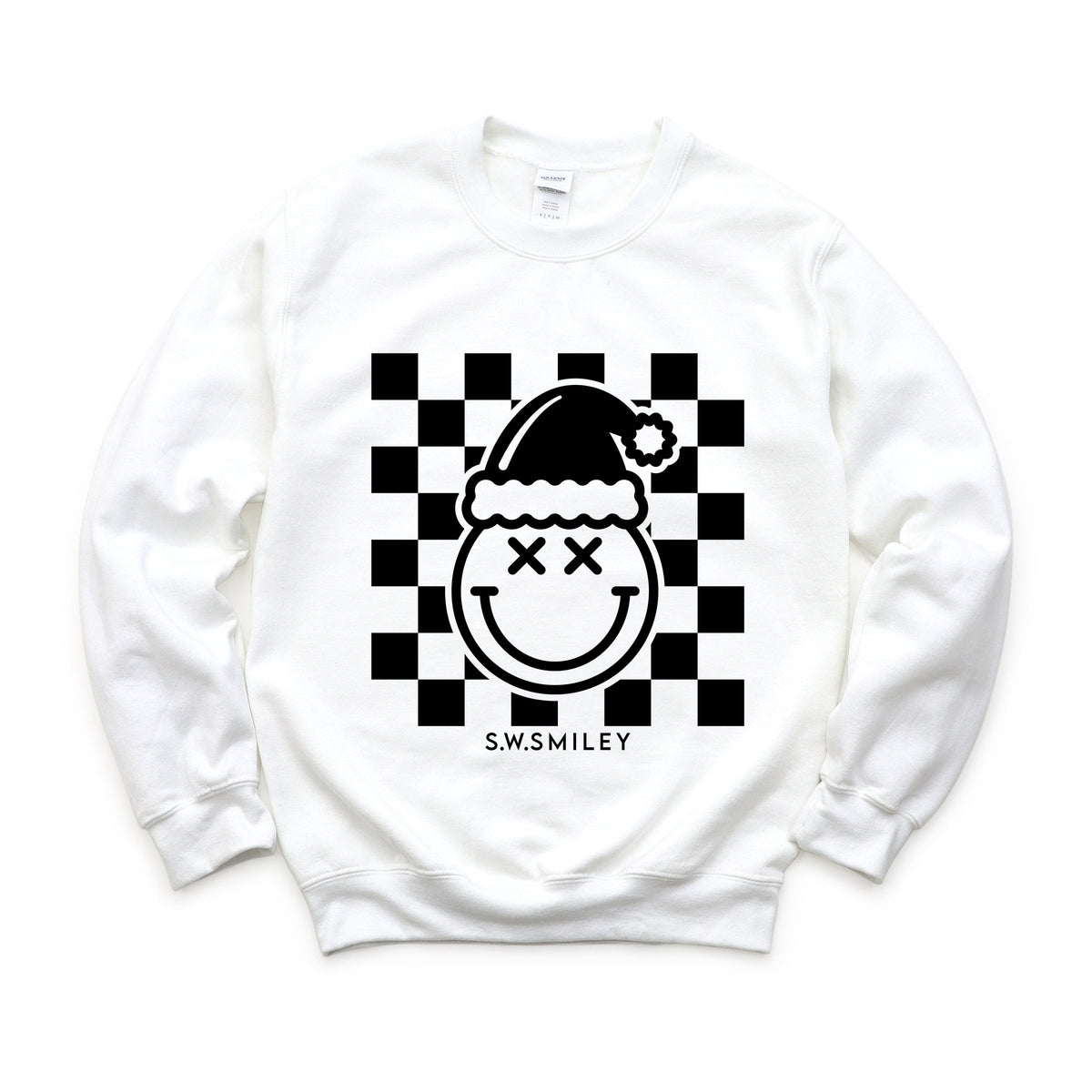 S.W.Smiley Checkered Christmas Wink - Women's Graphic Sweatshirt