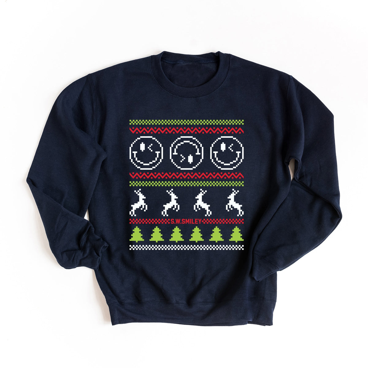 S.W.Smiley Ugly Christmas Sweater Pixels - Women's Graphic Sweatshirt