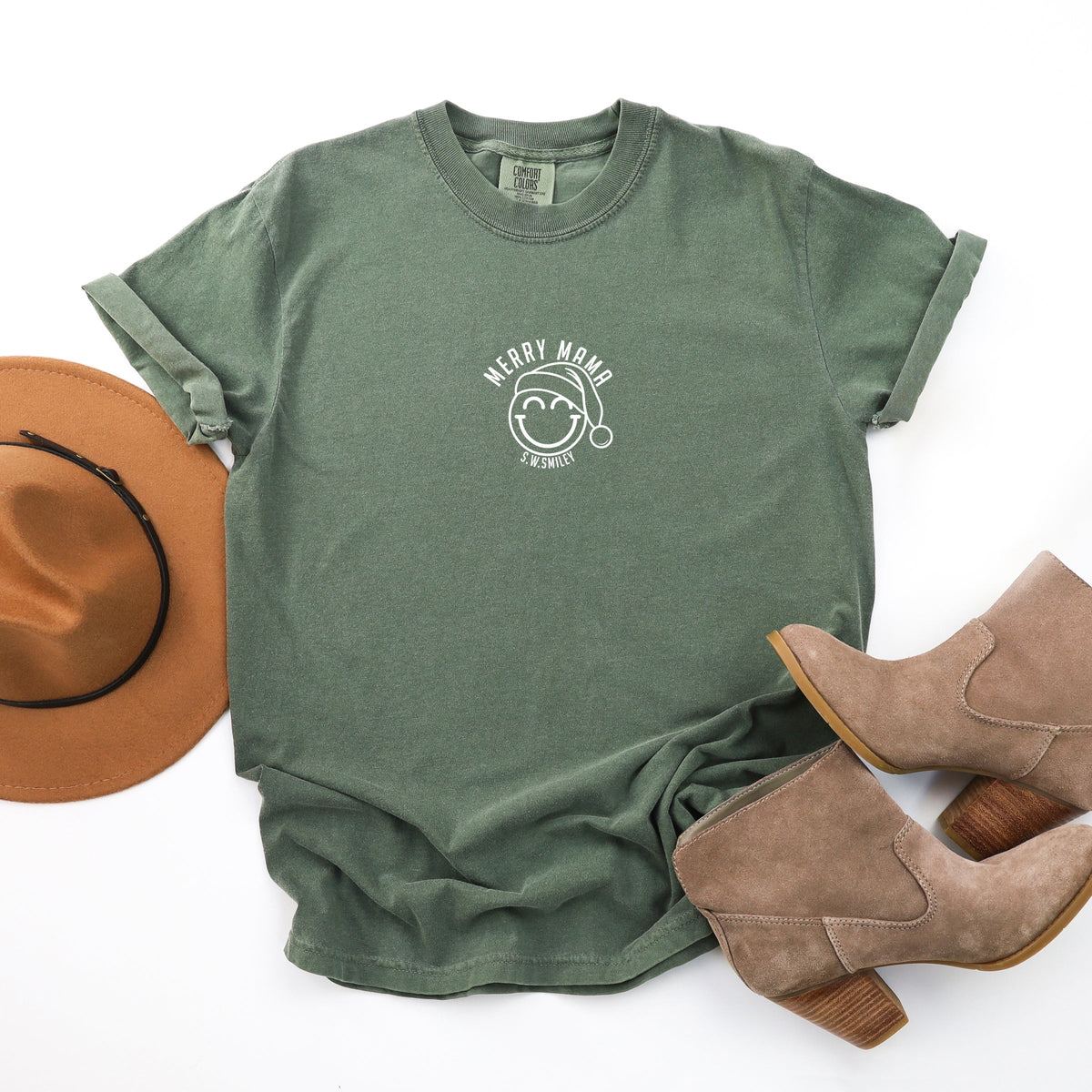 S.W.Smiley Merry Mama Outline - Women's Garment Dyed Graphic T-Shirt