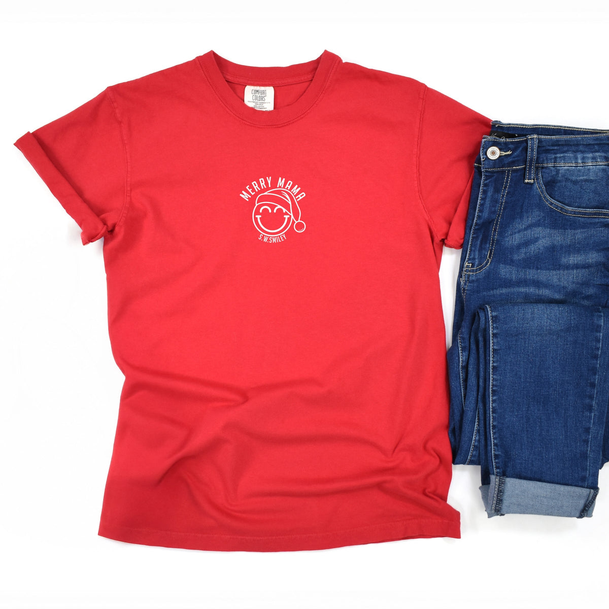 S.W.Smiley Merry Mama Outline - Women's Garment Dyed Graphic T-Shirt