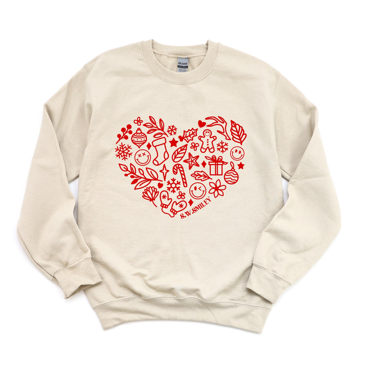S.W.Smiley Christmas Outline Heart - Women's Graphic Sweatshirt
