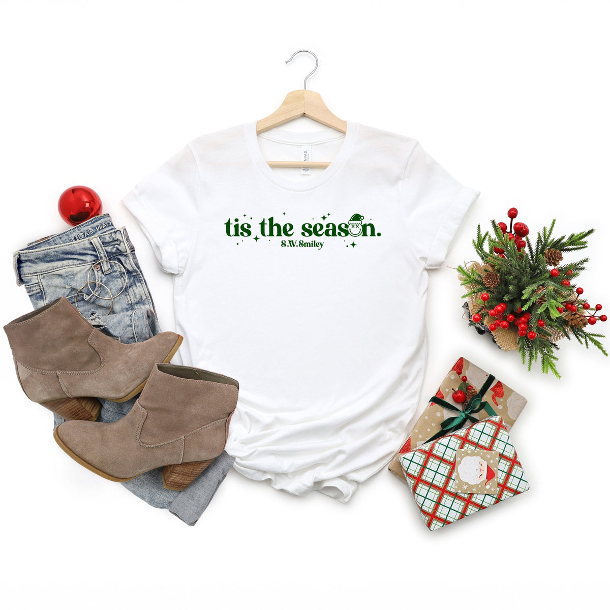 S.W.Smiley Tis The Season Sparkle - Women's Short Sleeve Graphic T-Shirt