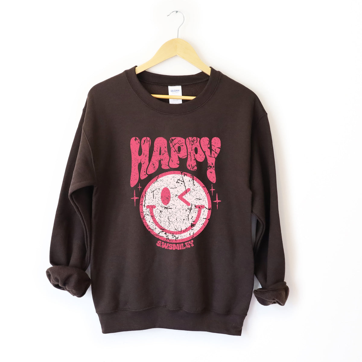 S.W.Smiley Pink Smiley Distressed -  Women's Graphic Sweatshirt