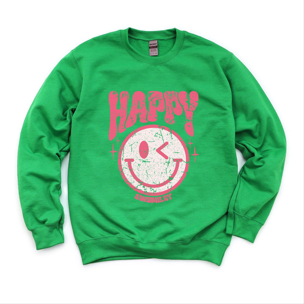 S.W.Smiley Pink Smiley Distressed -  Women's Graphic Sweatshirt