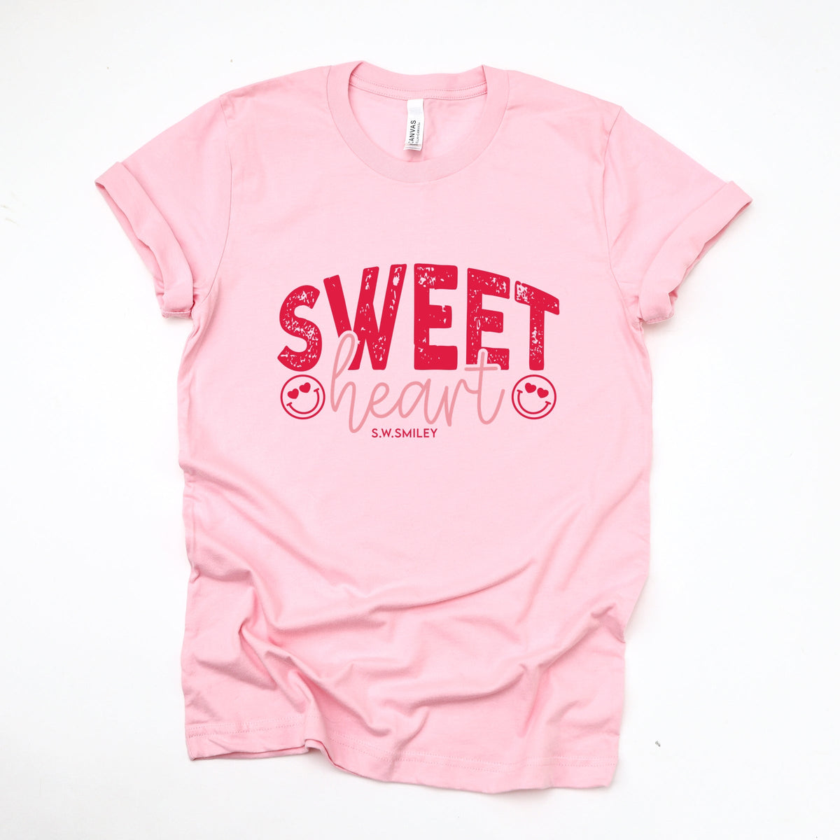 S.W.Smiley Sweet Heart Distressed - Women's Short Sleeve Graphic T-Shirt