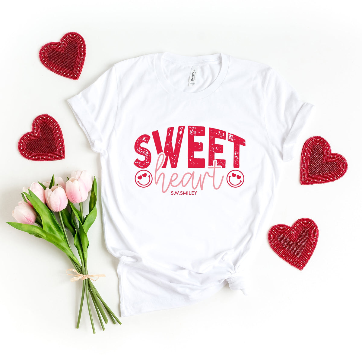 S.W.Smiley Sweet Heart Distressed - Women's Short Sleeve Graphic T-Shirt