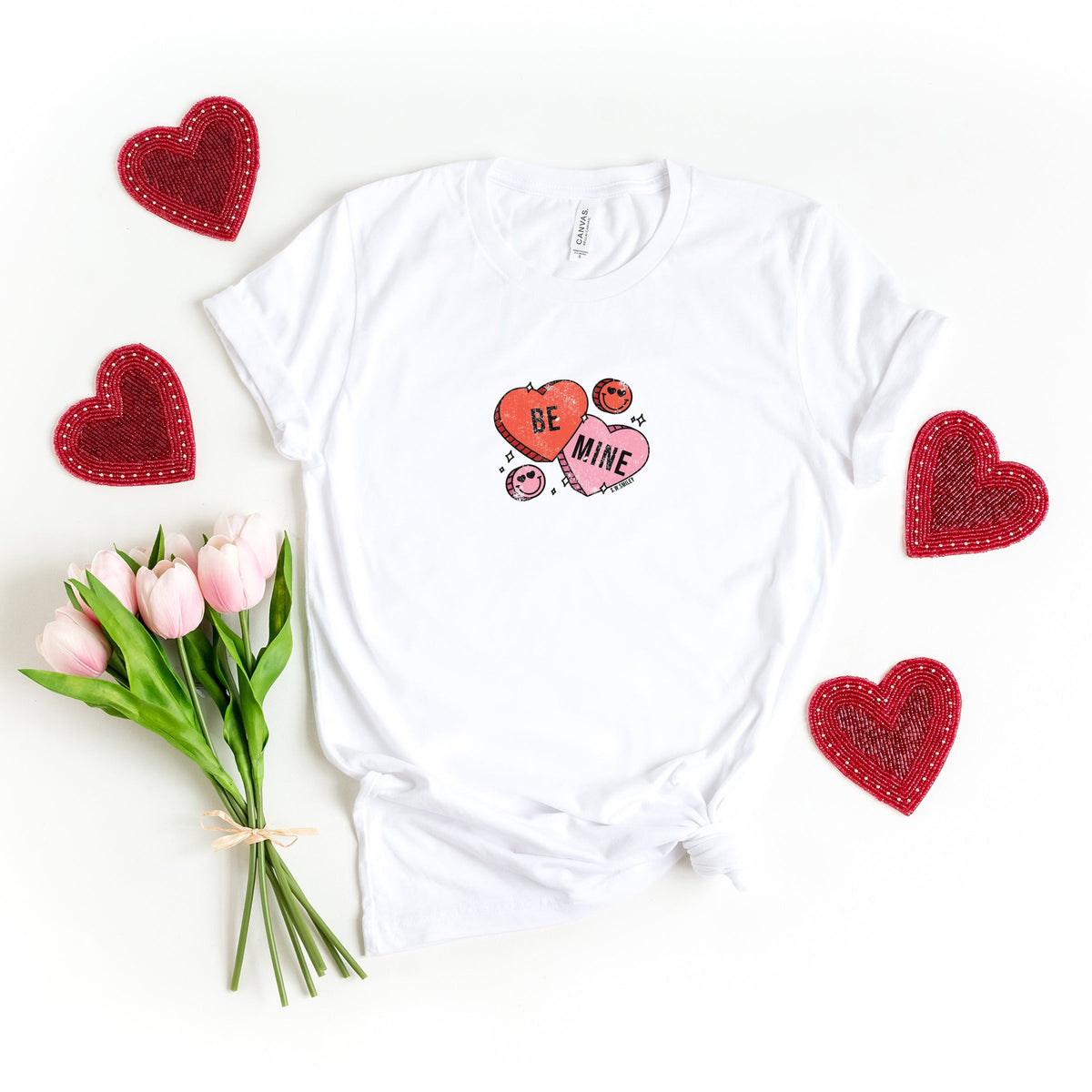 S.W.Smiley Be Mine Hearts Distressed - Women's Short Sleeve Graphic T-Shirt