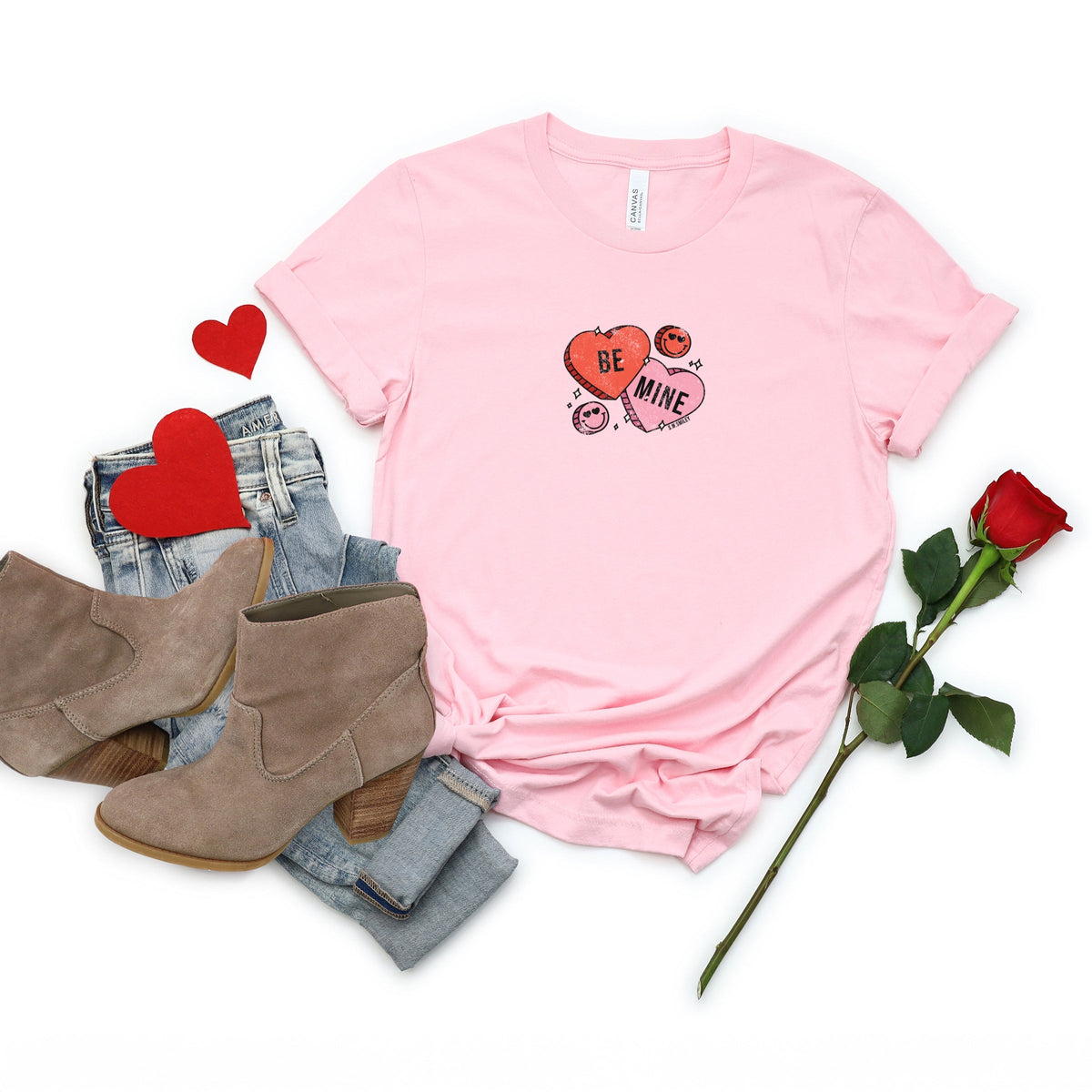 S.W.Smiley Be Mine Hearts Distressed - Women's Short Sleeve Graphic T-Shirt
