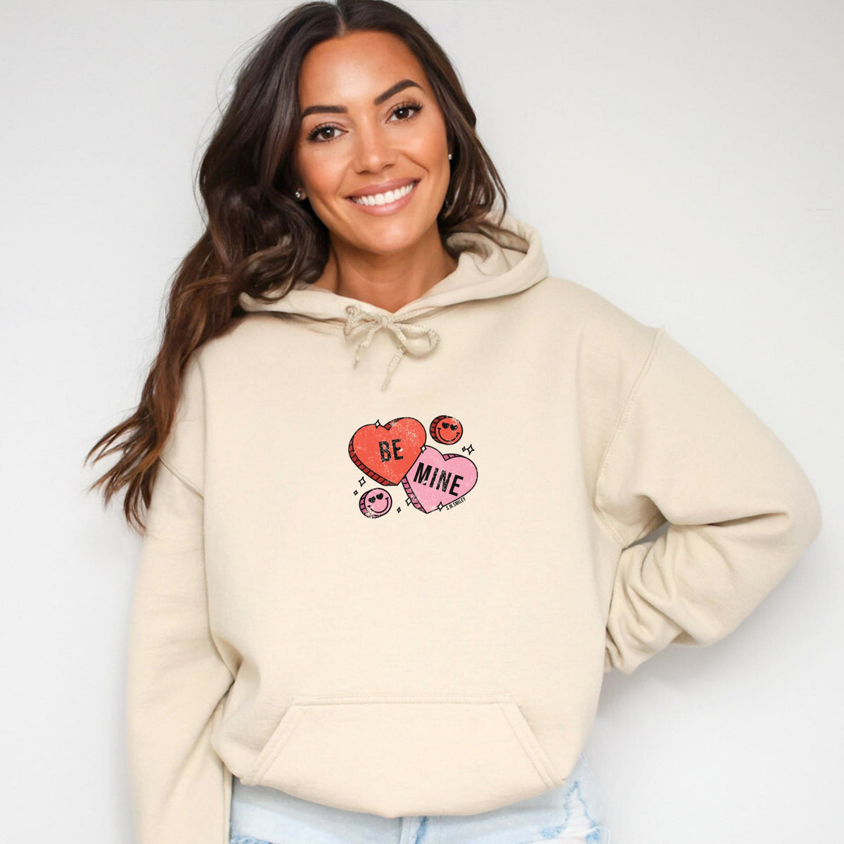 S.W.Smiley Be Mine Hearts Distressed - Women's Graphic Hoodie
