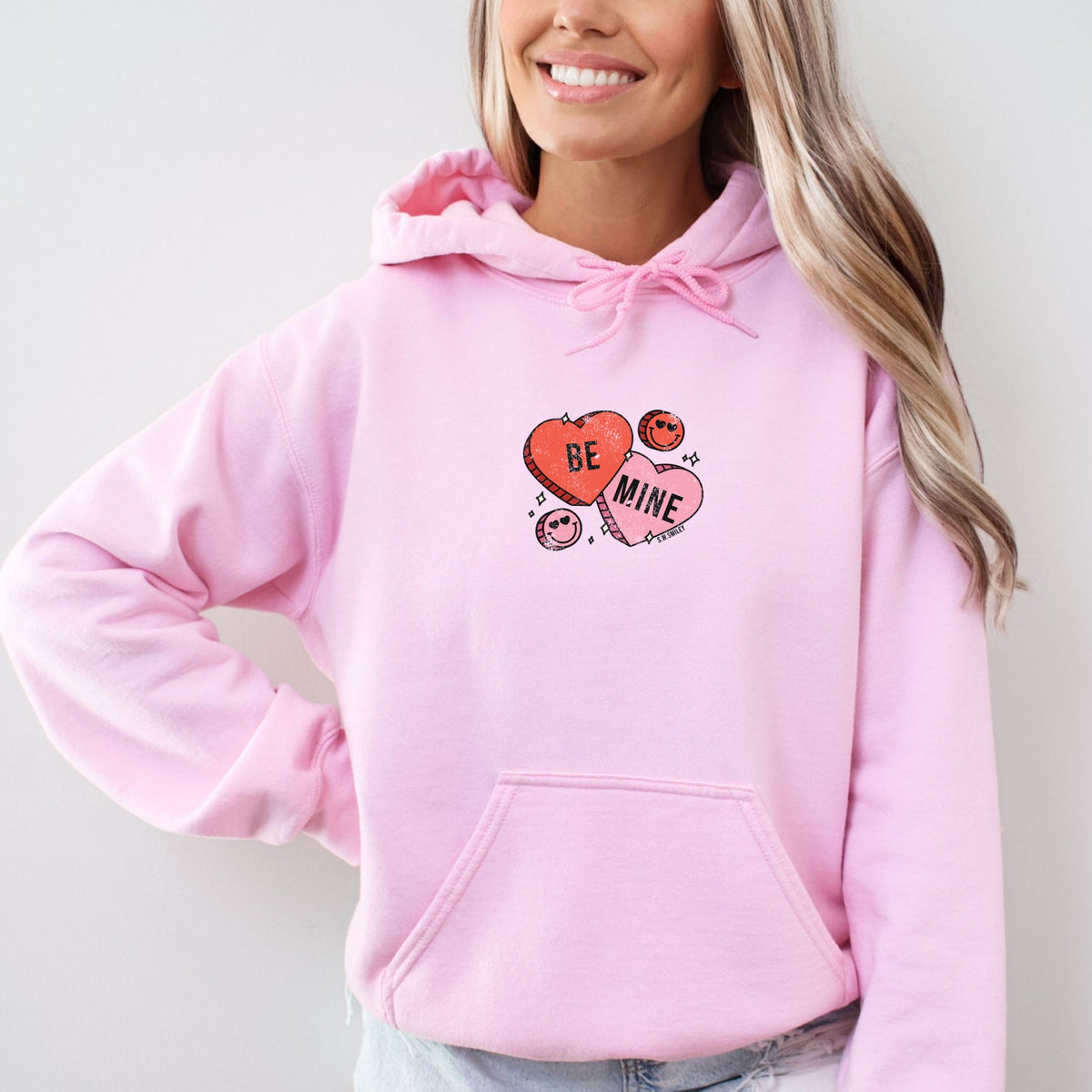 S.W.Smiley Be Mine Hearts Distressed - Women's Graphic Hoodie