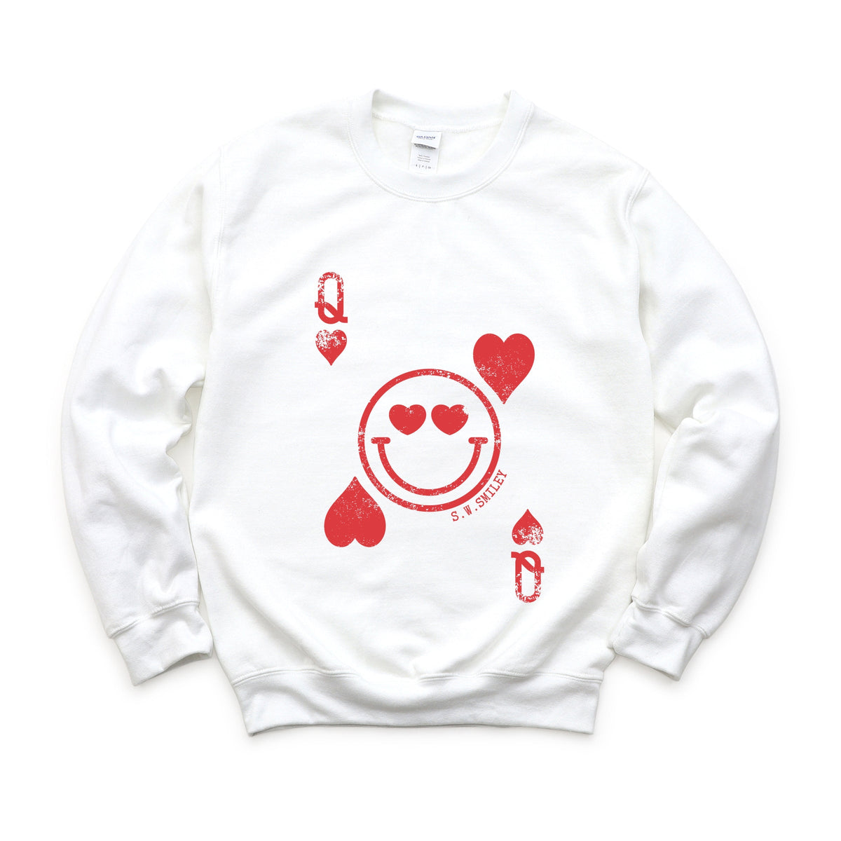 S.W.Smiley Queen of Hearts Distressed - Women's Graphic Sweatshirt