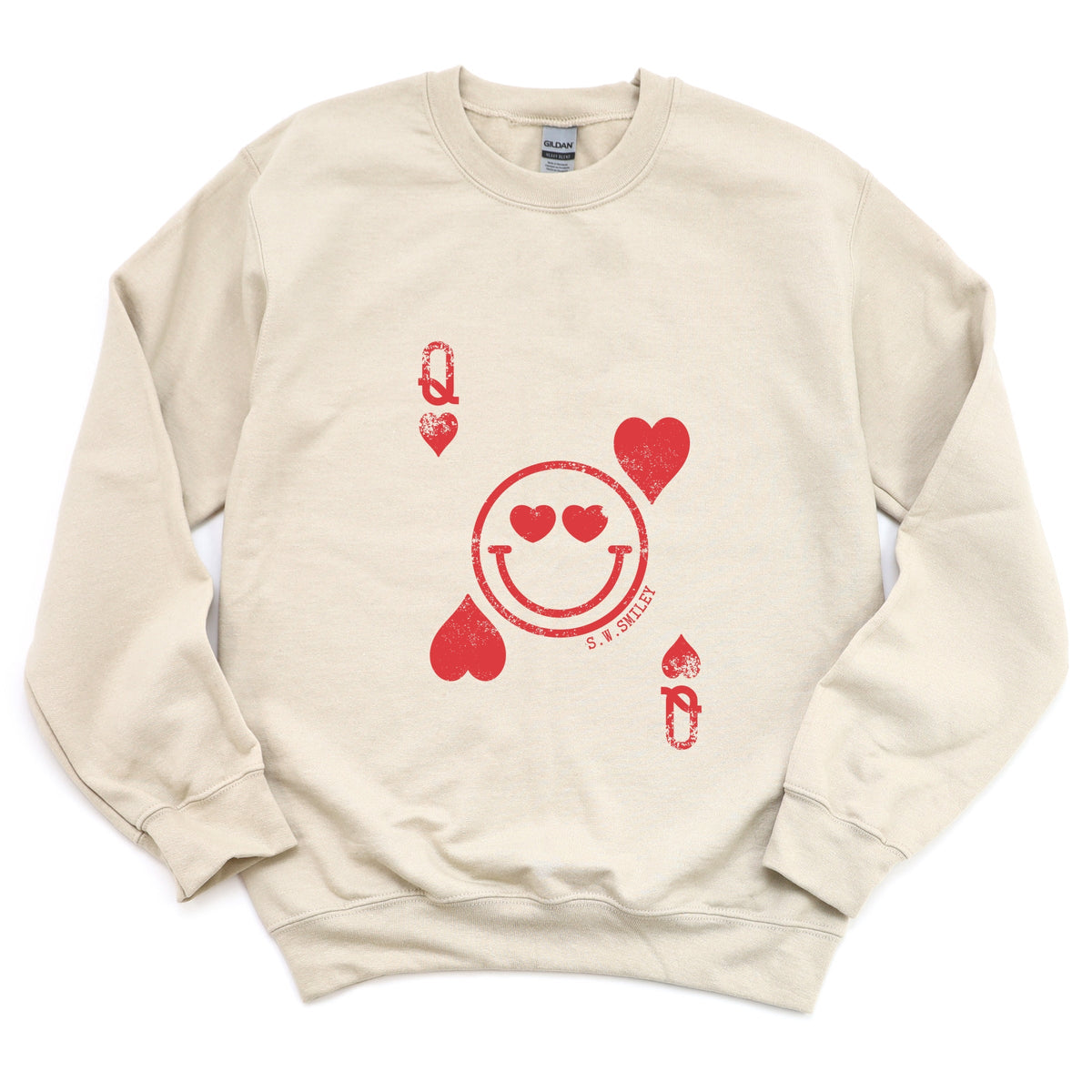 S.W.Smiley Queen of Hearts Distressed - Women's Graphic Sweatshirt