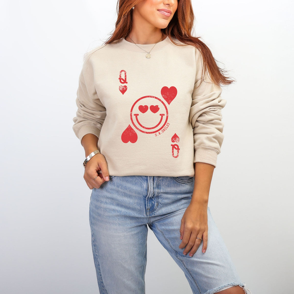 S.W.Smiley Queen of Hearts Distressed - Women's Graphic Sweatshirt