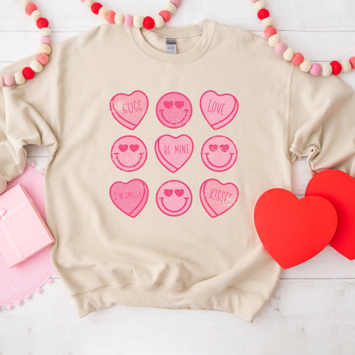 S.W.Smiley Sweethearts Chart Distressed - Women's Graphic Sweatshirt
