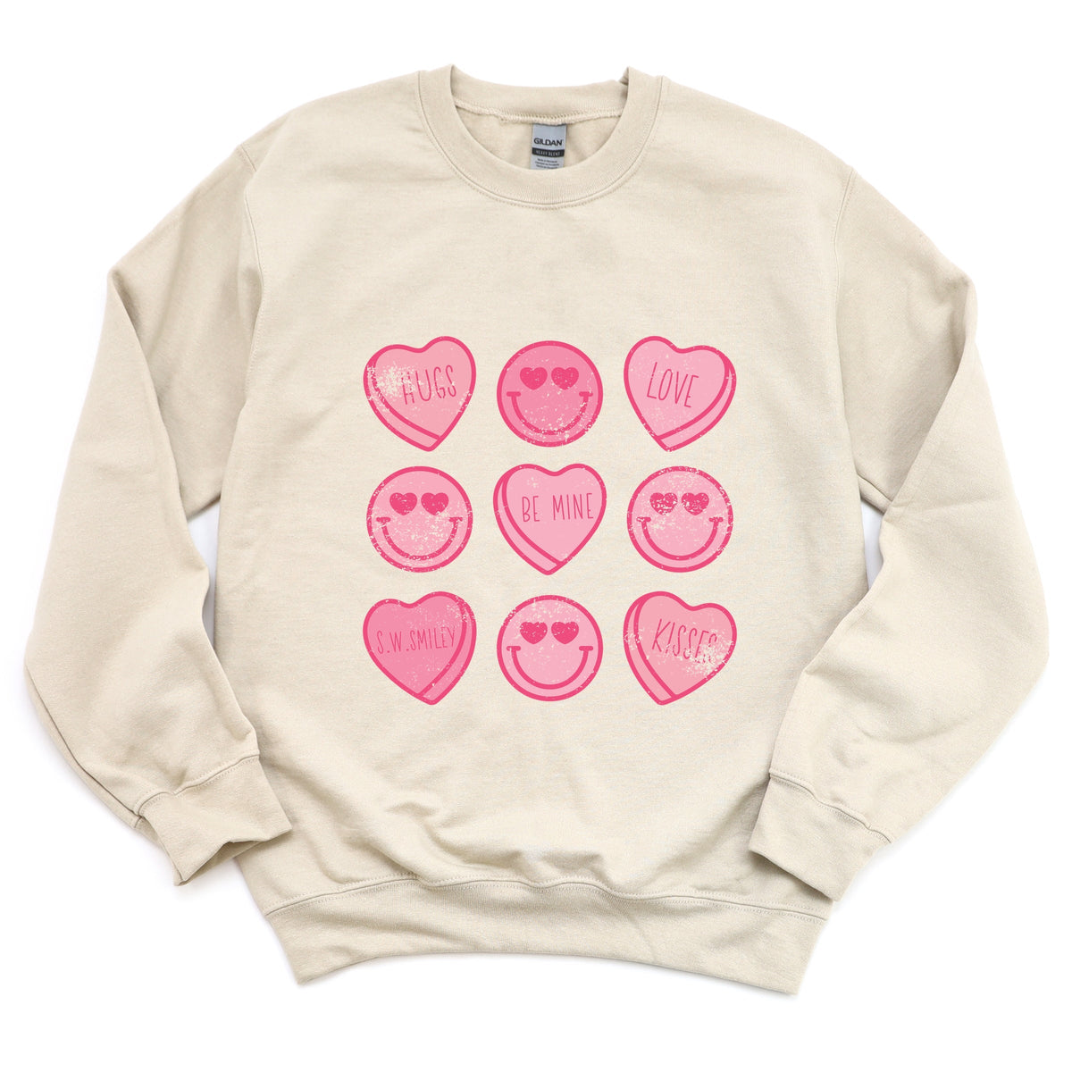 S.W.Smiley Sweethearts Chart Distressed - Women's Graphic Sweatshirt