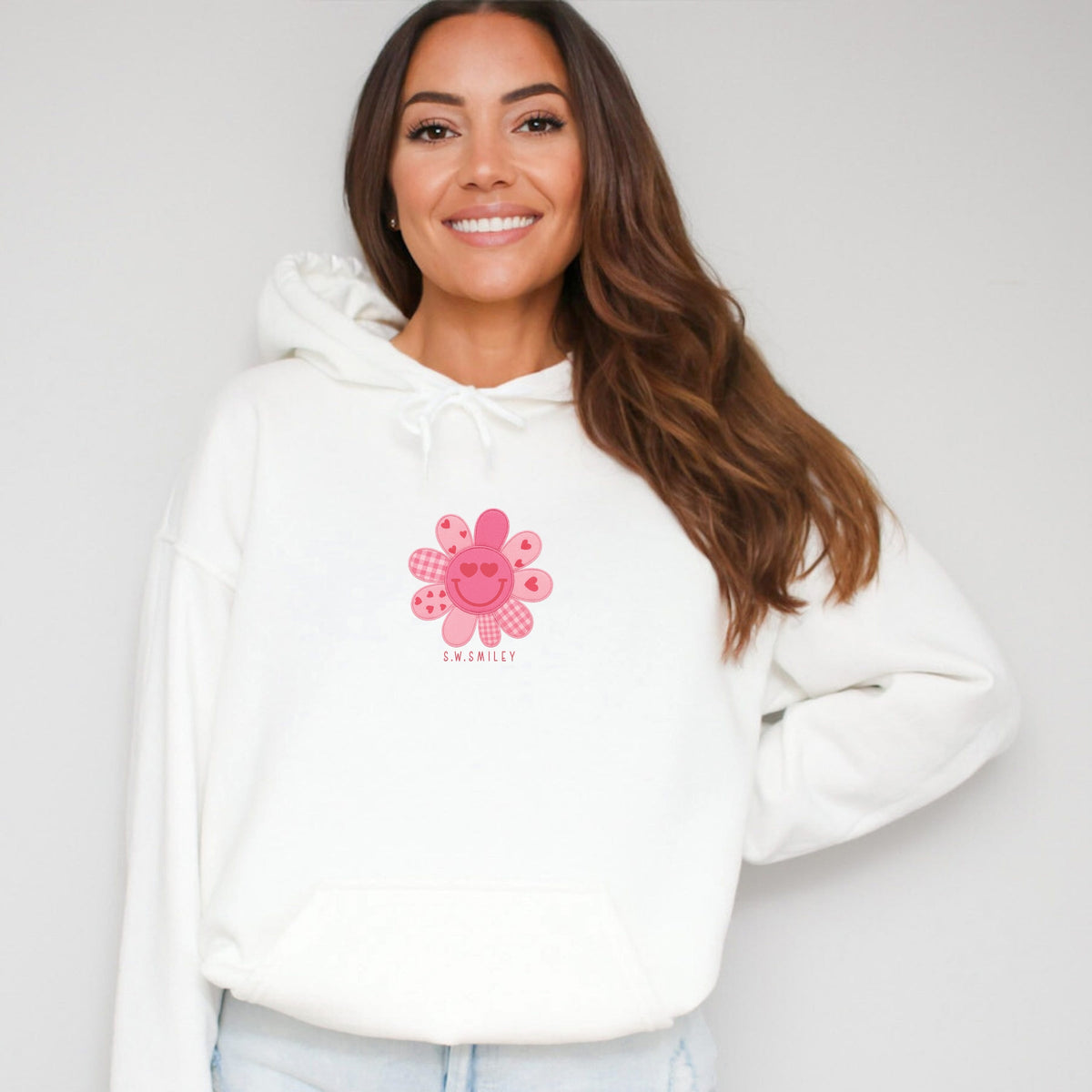 S.W.Smiley Patchwork Flower Hearts - Women's Graphic Hoodie