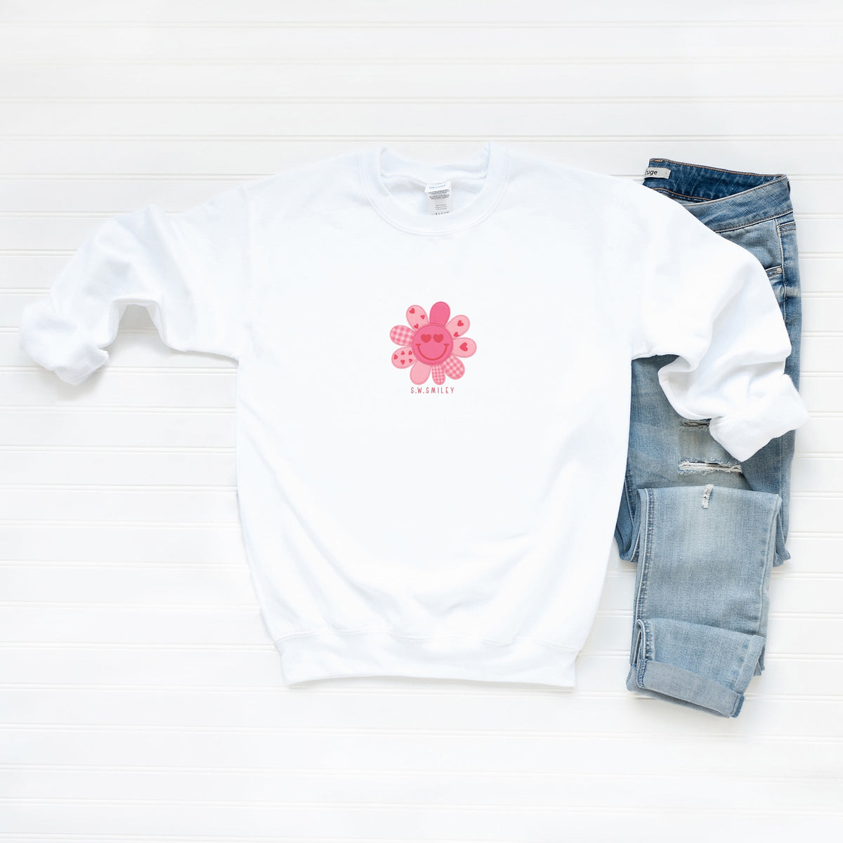 S.W.Smiley Patchwork Flower Hearts - Women's Graphic Sweatshirt